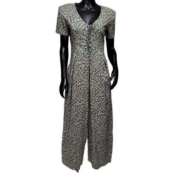 Vintage 90s All That Jazz Floral Jumpsuit Wide Leg Palazzo Grunge Daisy Print M - Picture 3 of 10